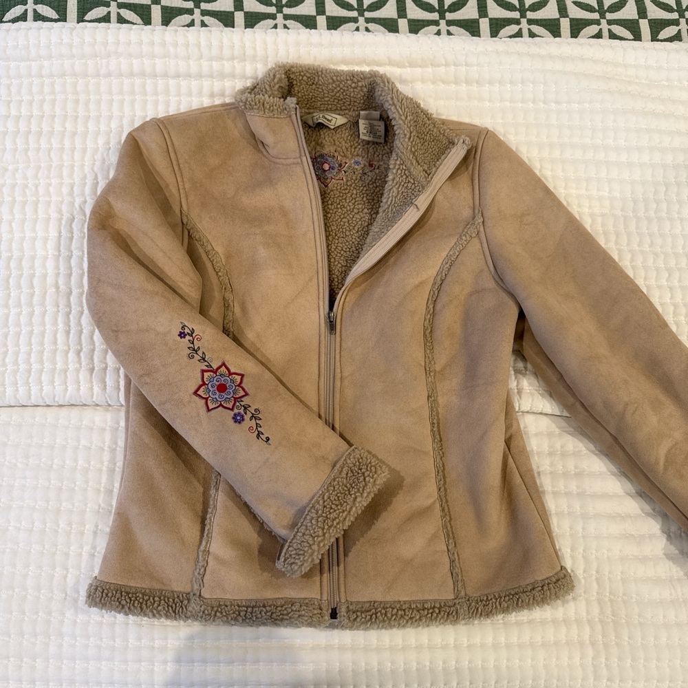 L.L. Bean Tan Teddy Jacket with Embroidery